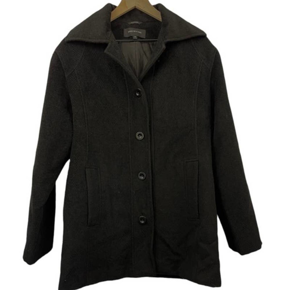 Jones New York Black Size 12 Wool Alpaca Mix Button Down Coat #4088